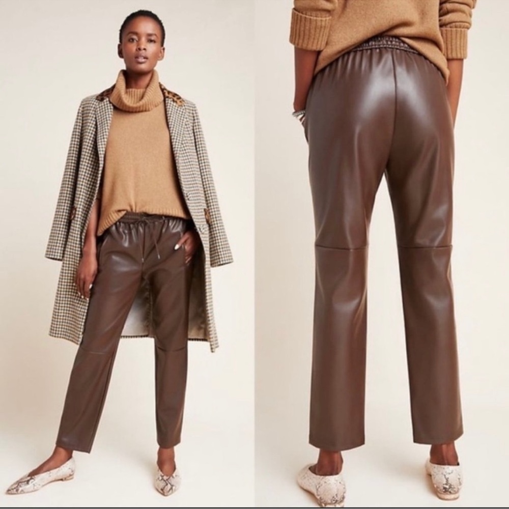 Anthropologie Sakara Coffee Brown Faux Leather Pull On Pants XS